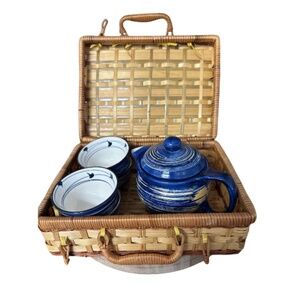 Hand-Thrown Ceramic Teapot Set with Cups